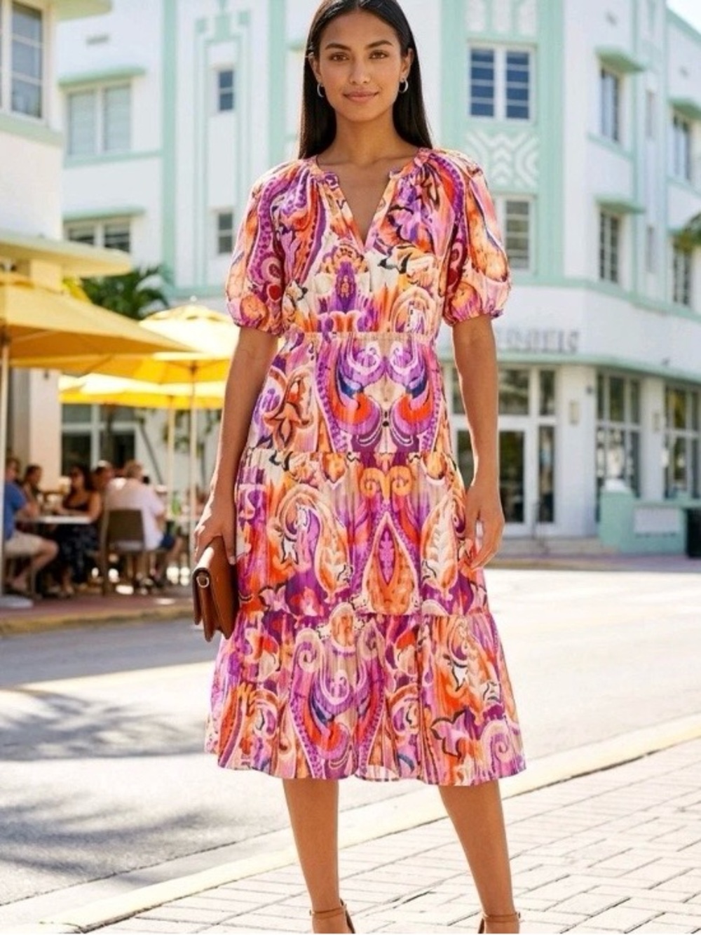 CHICO'S NWT 40TH Anniversary Long Dress Sz 10 Women's Multi Colored Paisley